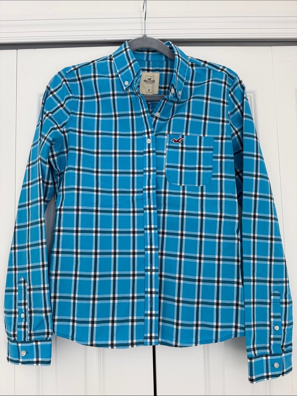 Hollister Women’s Turquoise Plaid Button-Down Shirt